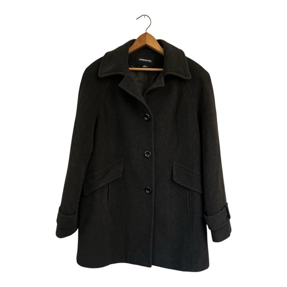 London Fog wool blend pea coat medium black gray button down winter outdoors - Picture 12 of 12